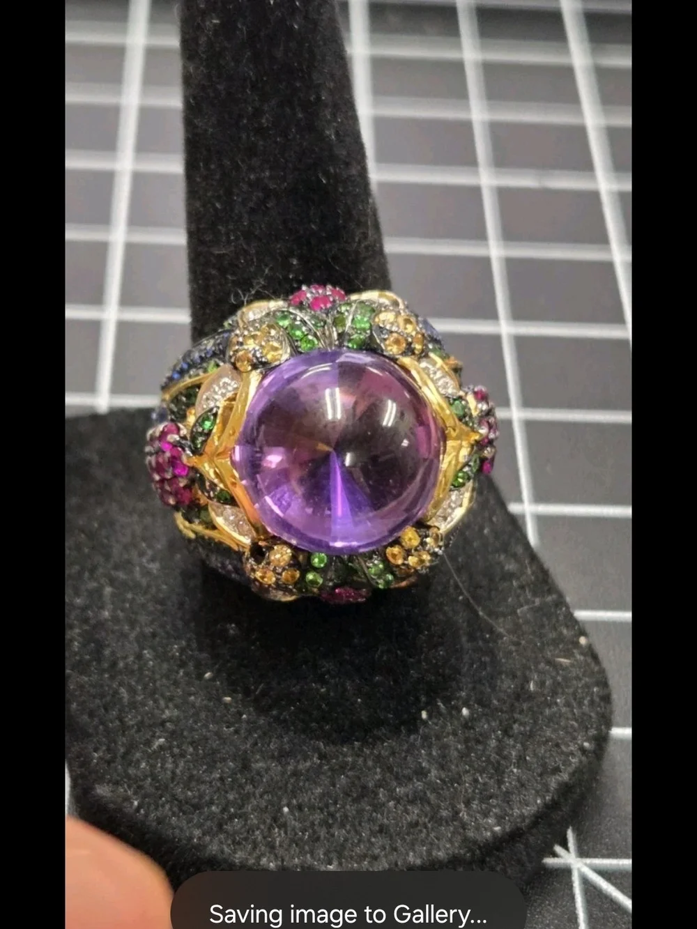 ✨ 18K Yellow Gold Multi-Gemstone & Diamond Ring 💜 Amethyst Cabochon Size 7¼